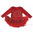 Christmas Red Long Sleeve Bodysuit Bling Red Sequins Pettiskirt & Sparkle Rhinestone It's My Very First Christmas Print JS4864